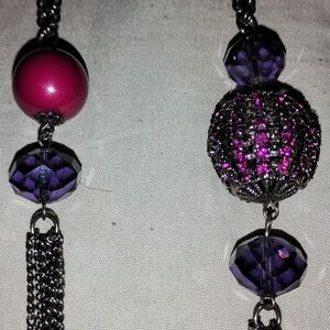 Elegant Purple Beaded And Black Multi Chain Necklace!